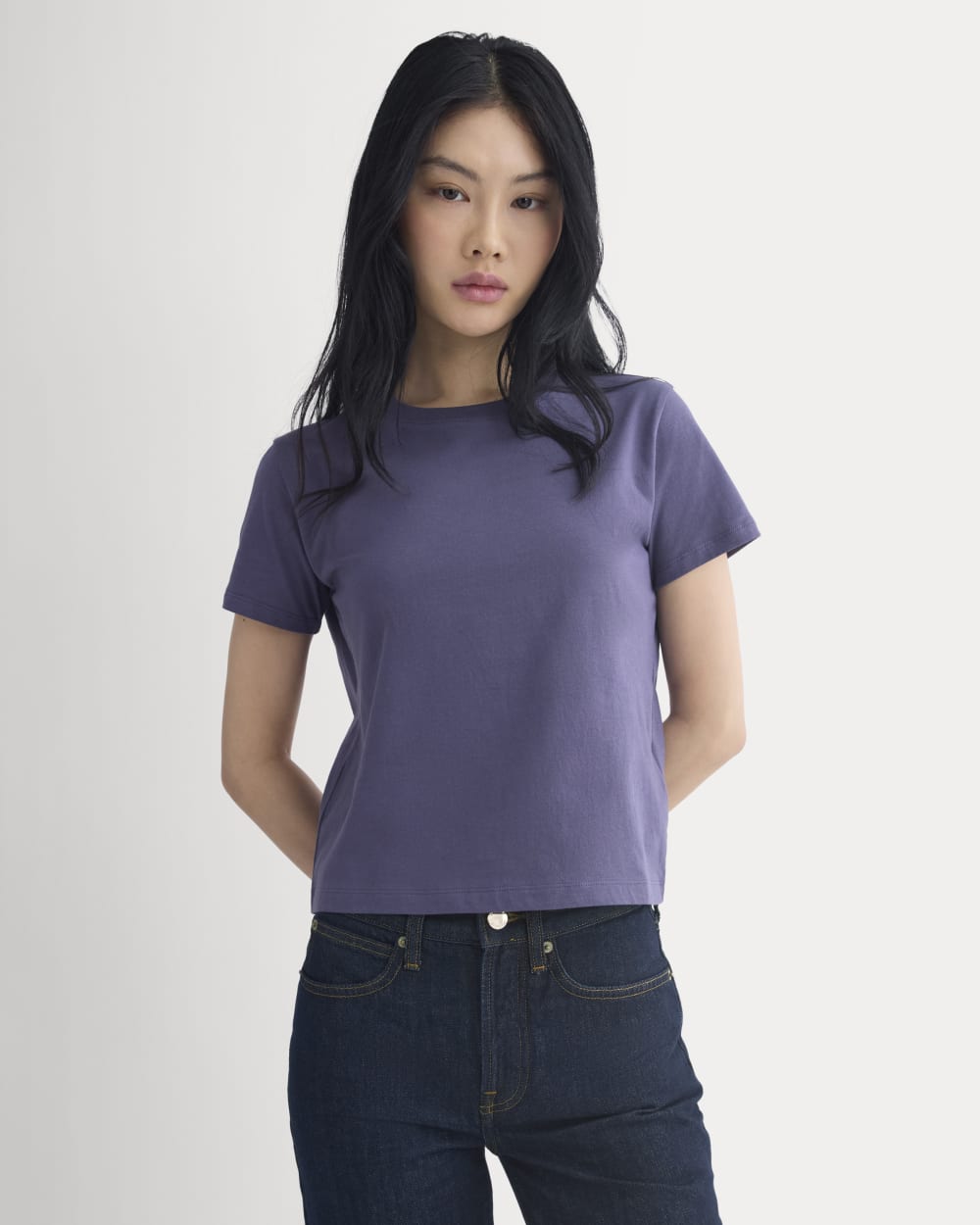 The Box-Cut Tee in Essential Cotton in Graystone — front view