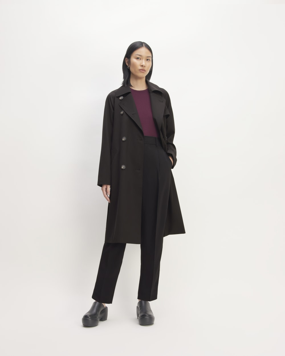 The Italian Wool Modern Trench in Black — front view