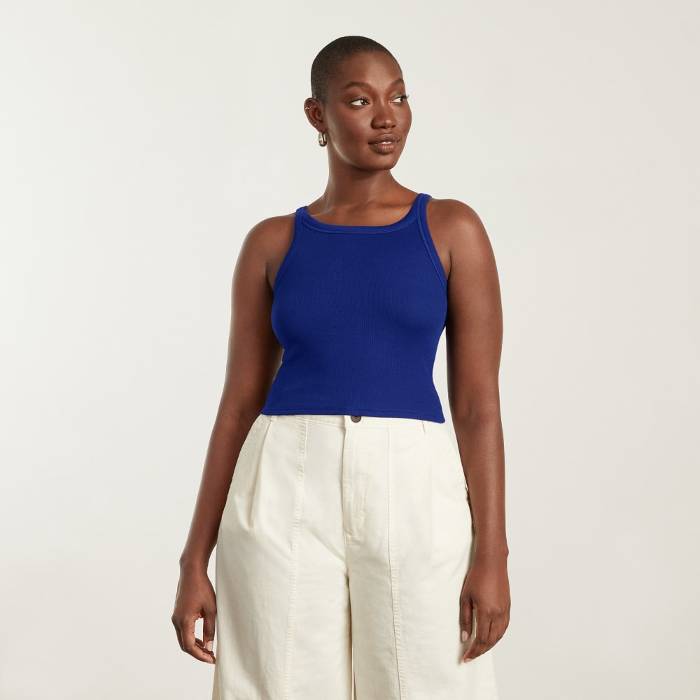The Pima Micro-Rib Short Tank in Cobalt — alternate view