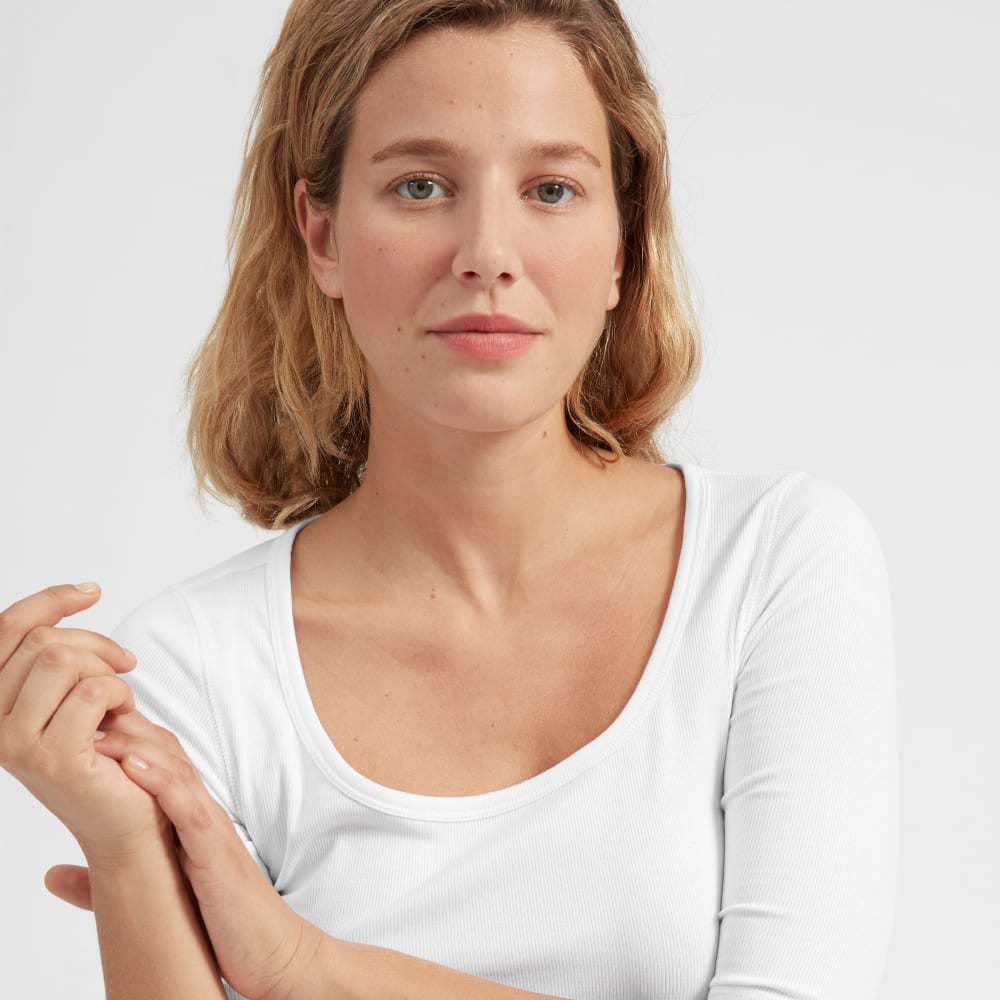 The Luxe Micro-Rib Scoop-Neck Tee in White — detail view
