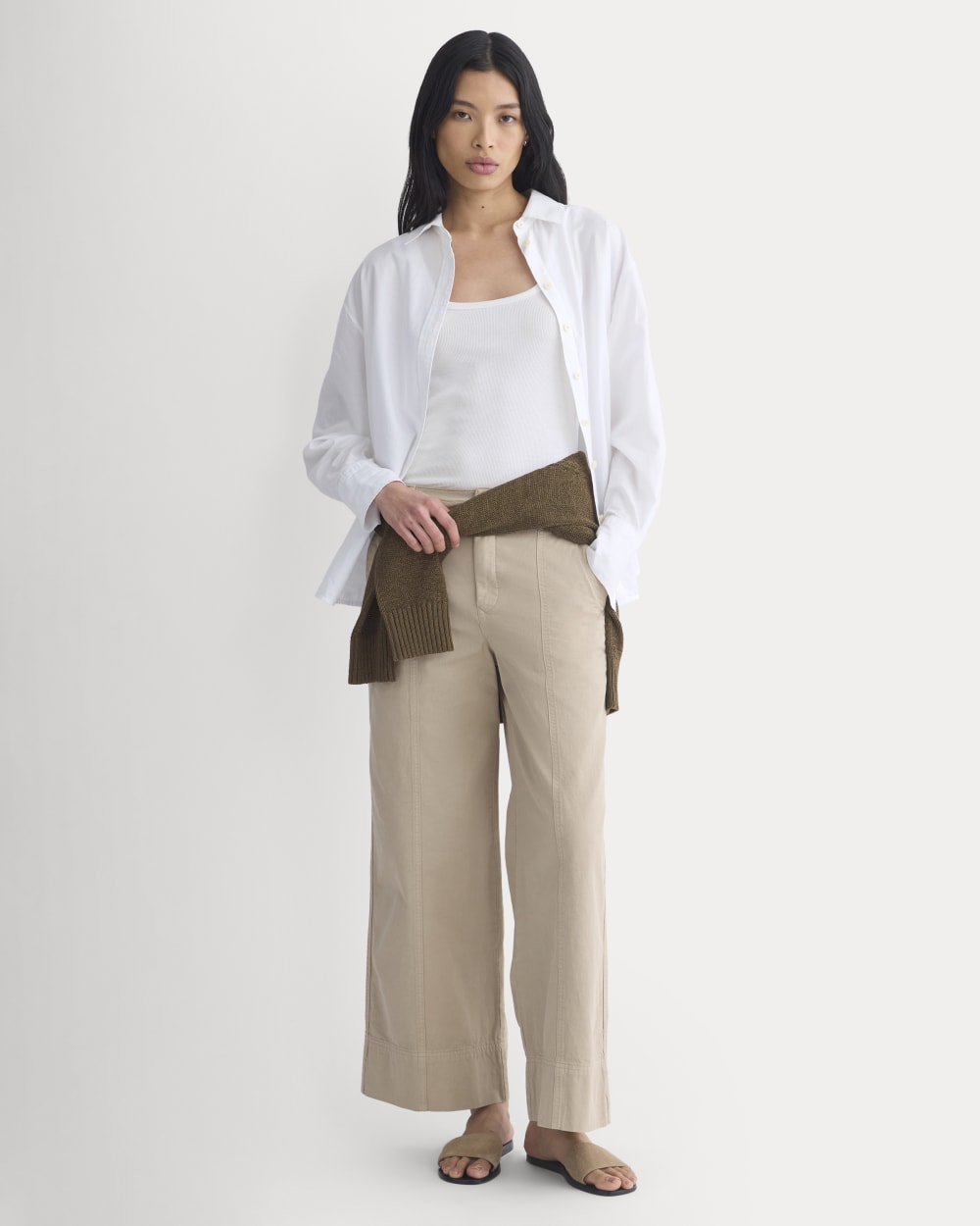 Seamed Wide-Leg Pant in Trench Coat Khaki — front view