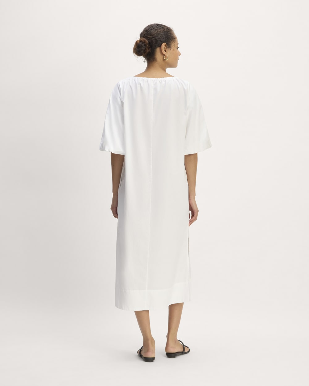 The Supima® Puff-Sleeve Dress in White — detail view