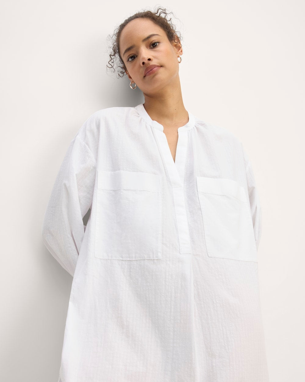 The Gauze Caftan Dress in White — detail view