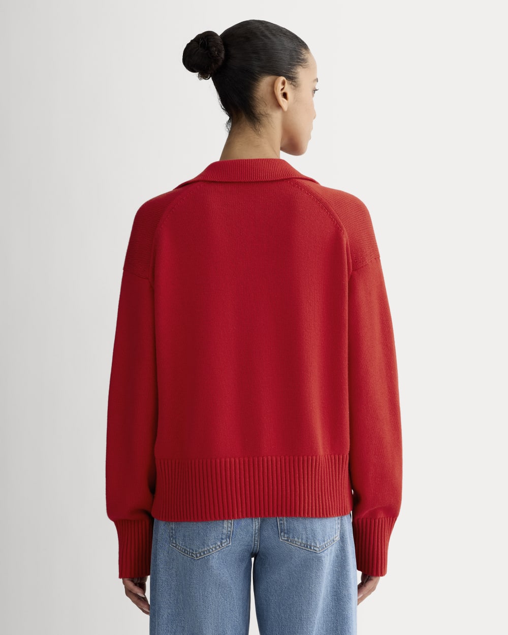 The Boxy Polo in Everyday Cotton in Classic Red — detail view