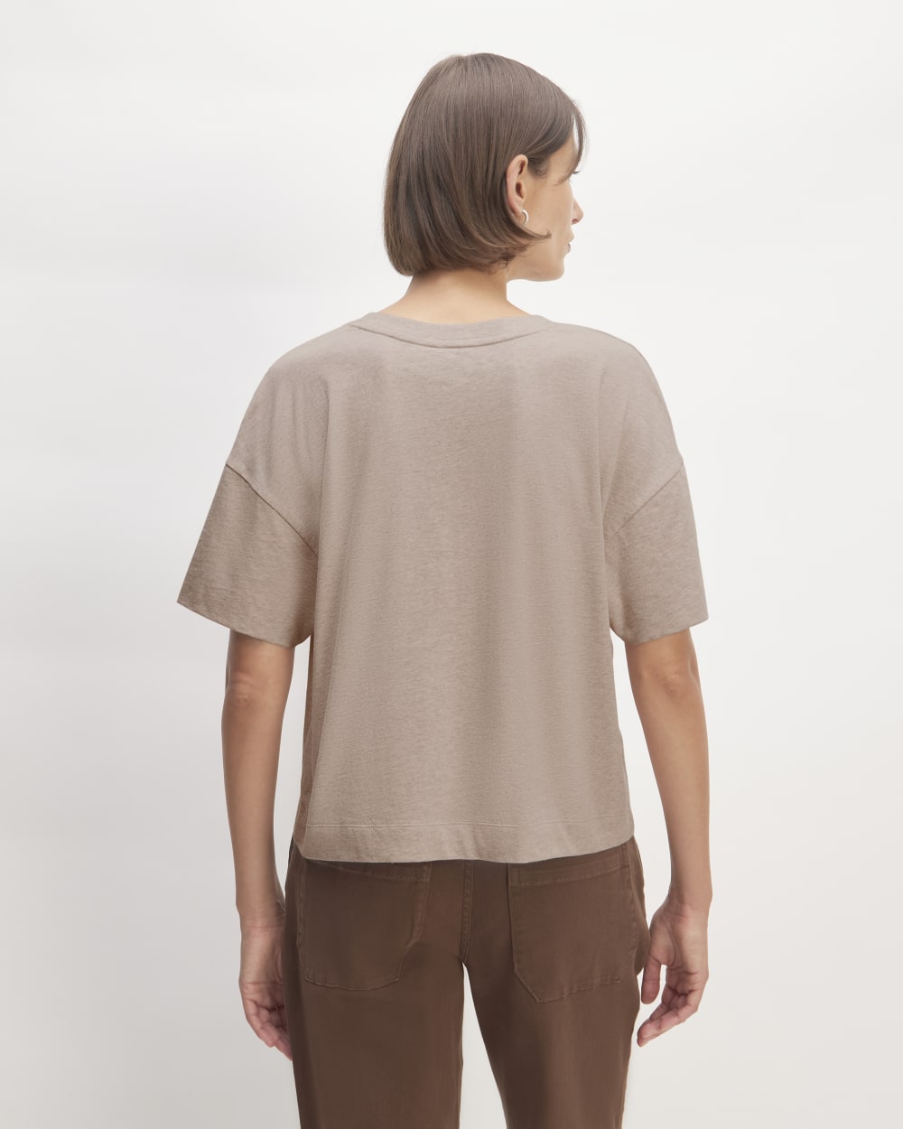 The Organic Cotton Slouchy V-Neck in Burnt Sugar — detail view