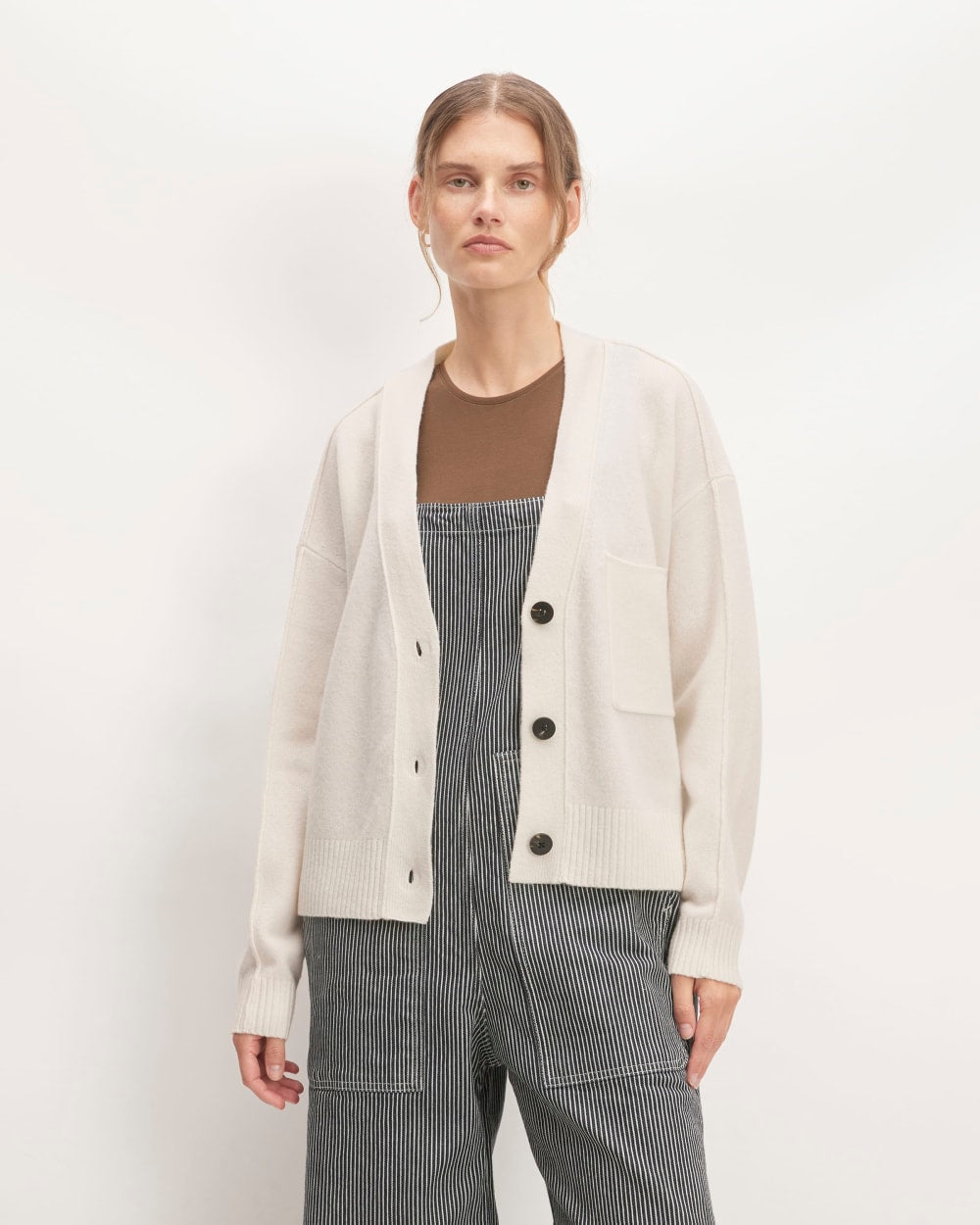 The Good Merino Wool Cardigan in Bone — front view