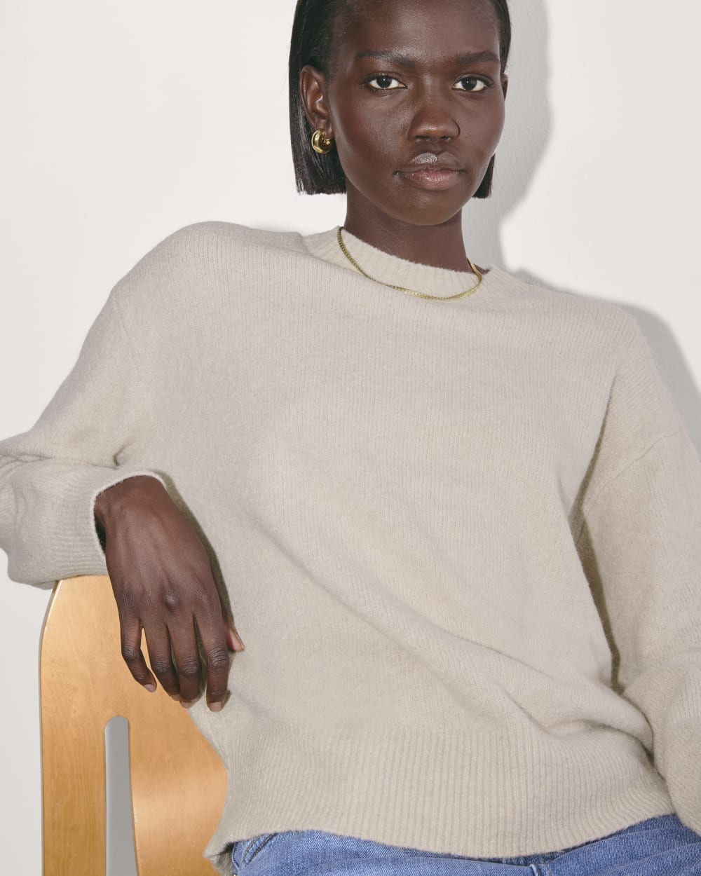 The Cocoon Crew in Plush Cotton in Heather Mushroom — detail view