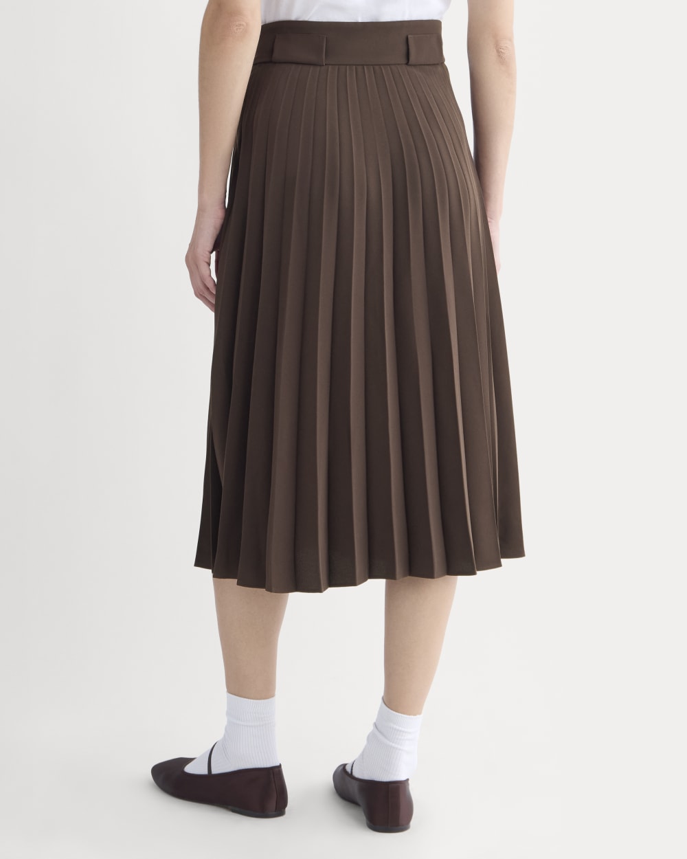 Pleated Crepe Midi Skirt in Dark Chocolate — detail view