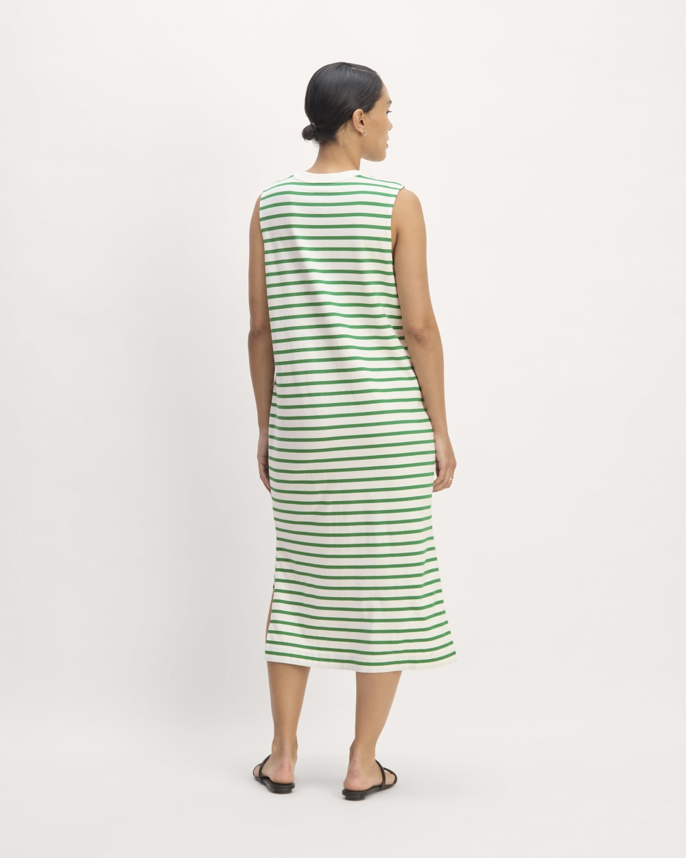 The Weekend Tank Dress in Bone / Grass Green — detail view