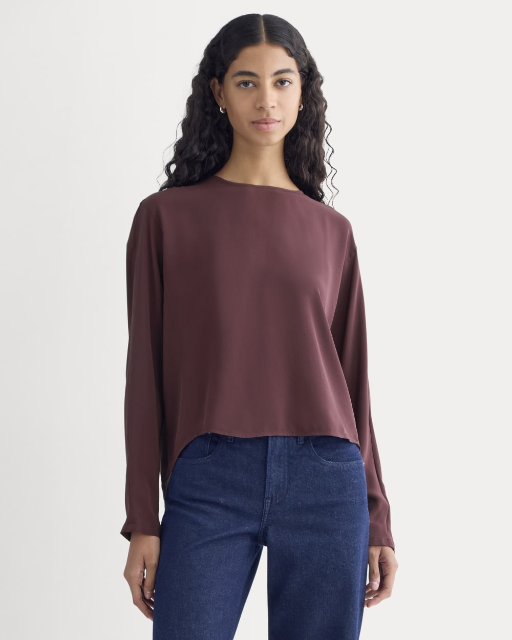Dolman Top in Washable Silk in Deep Plum — front view