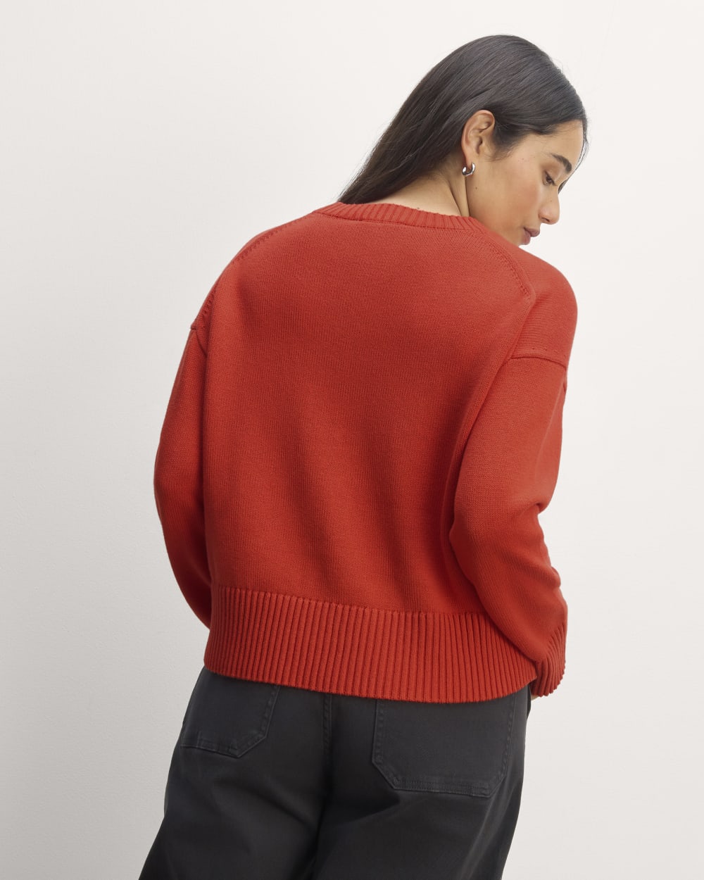 The Boxy Sweater in Everyday Cotton in Poppy Red — detail view