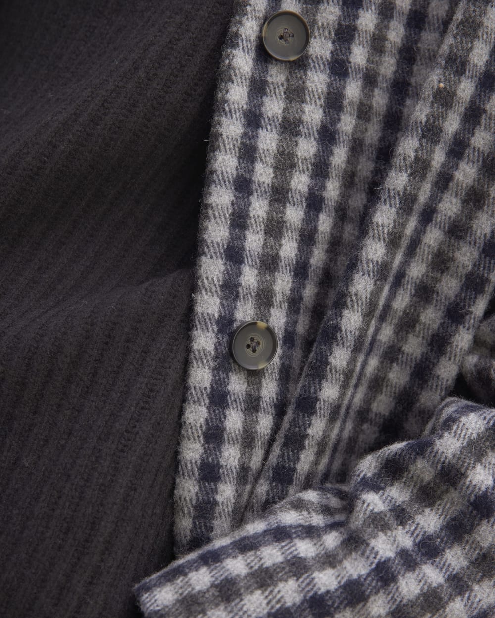 The Italian ReWool® Cocoon Coat in Grey / Charcoal / Navy Check — detail view