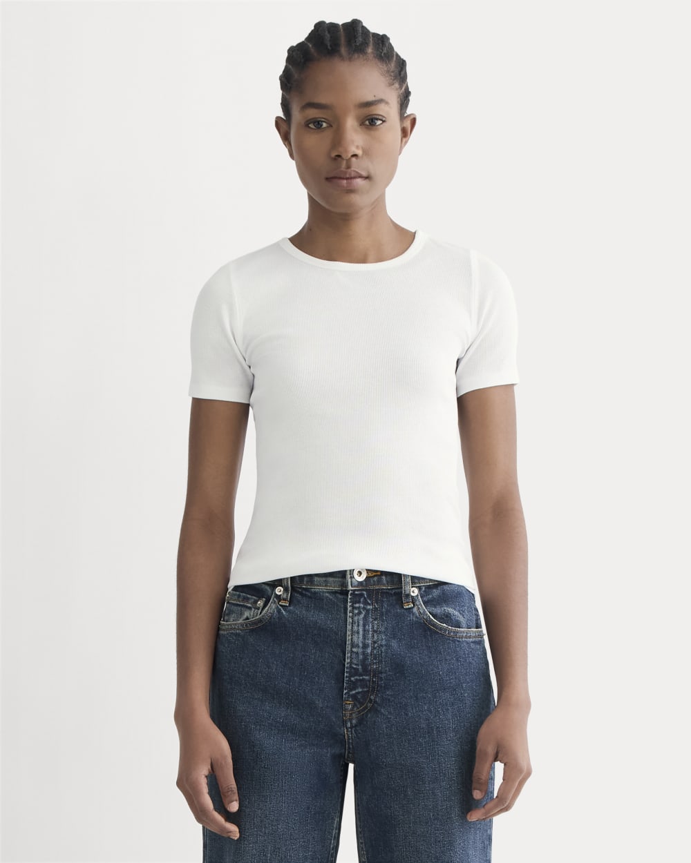 The Luxe Rib Crew in White — front view