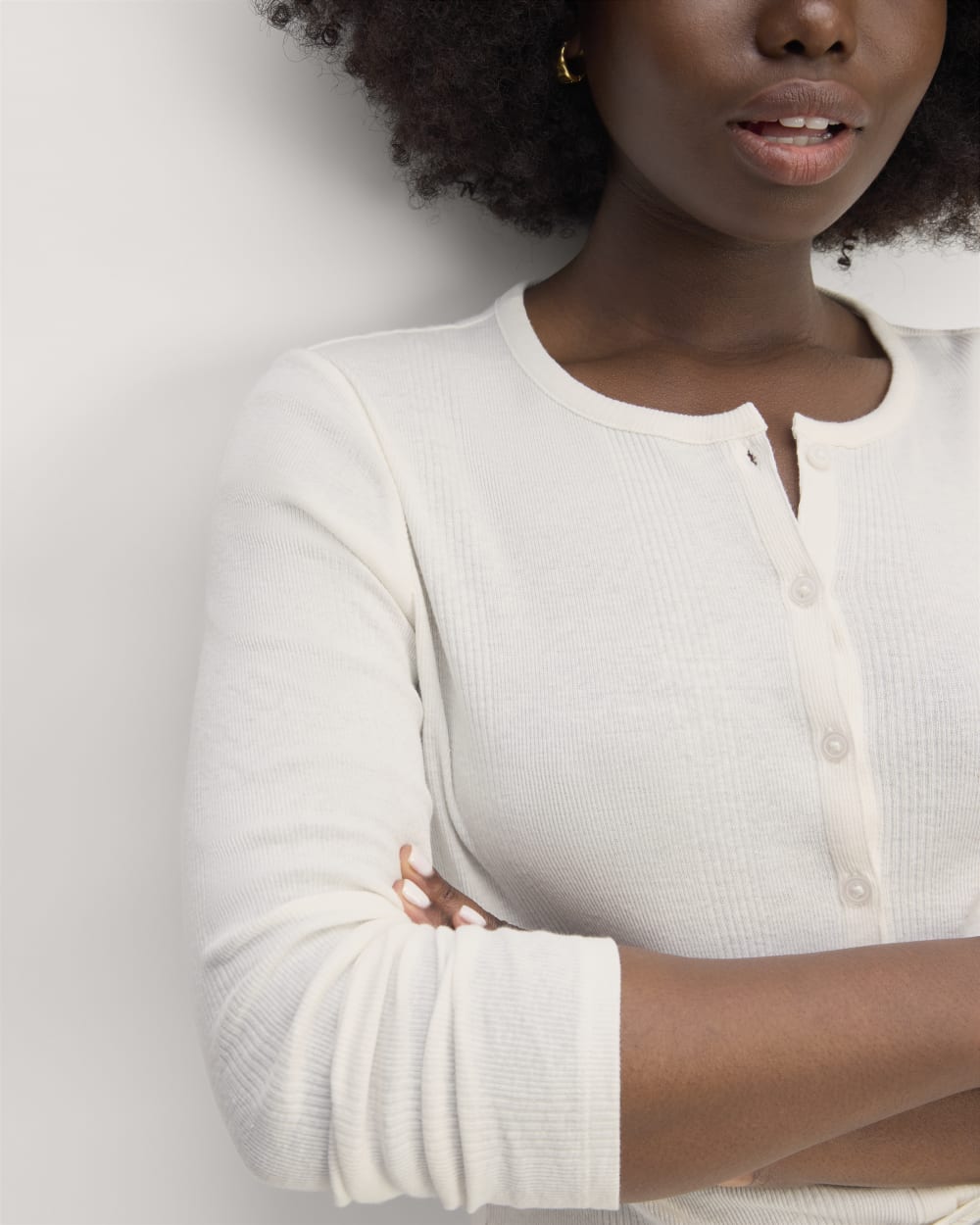 The Vintage Rib Cardigan in Bone — detail view