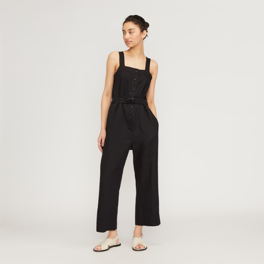 The Linen Jumpsuit in Black — front view