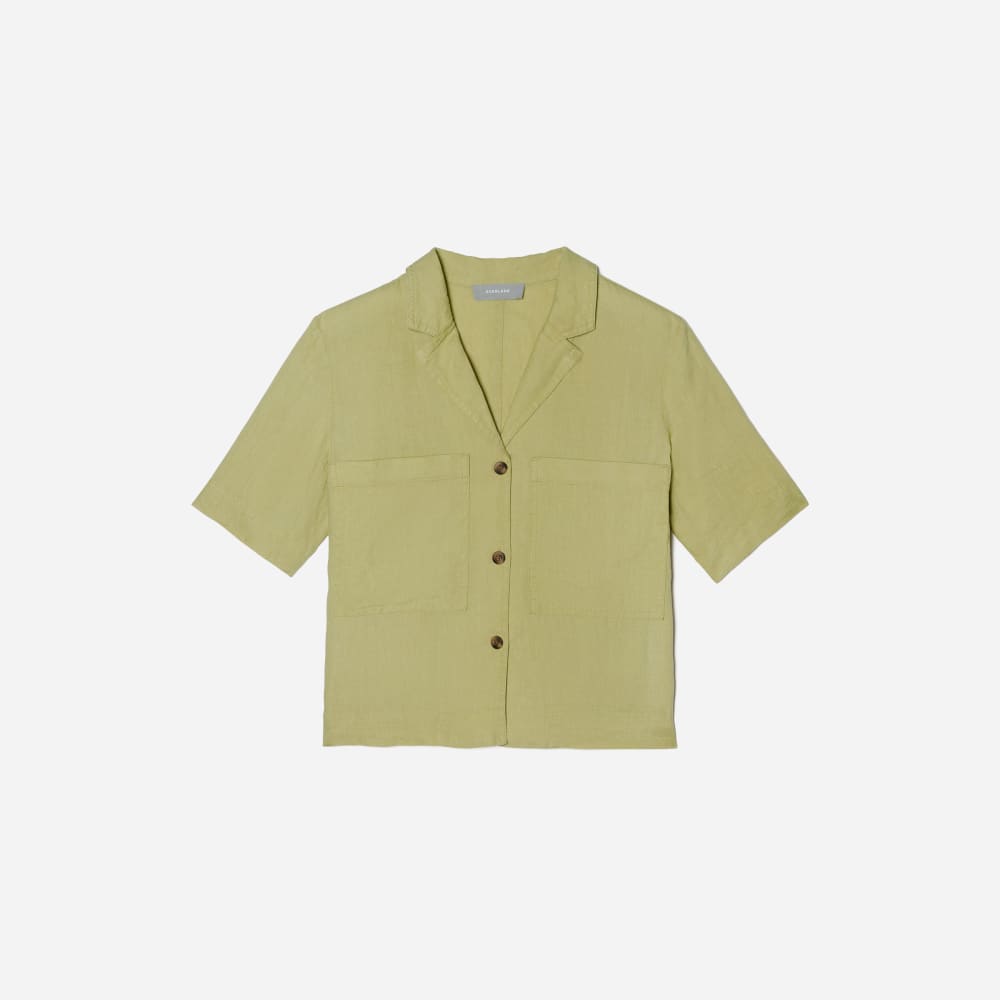 The Linen Workwear Shirt in Leek — front view