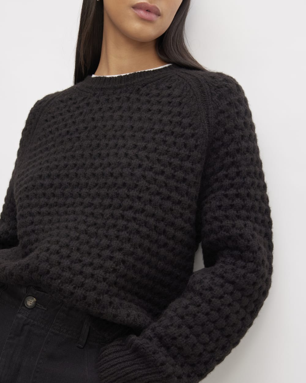 The Cloud Oversized Textured Crew in Black — detail view