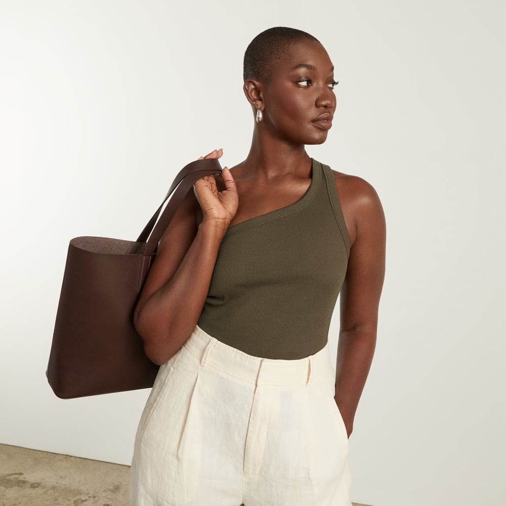 The Ribbed One-Shoulder Tank in Beech — detail view