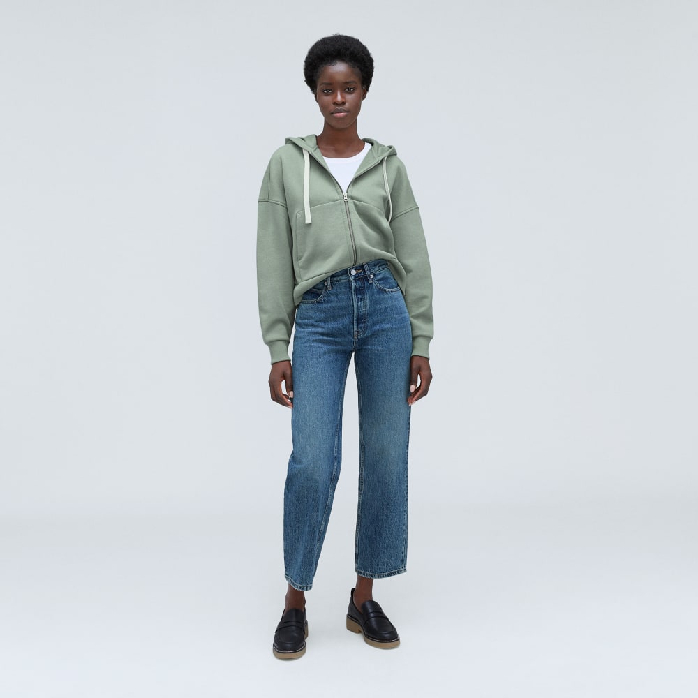 The Track Organic Cotton Hoodie in Lily Pad — detail view