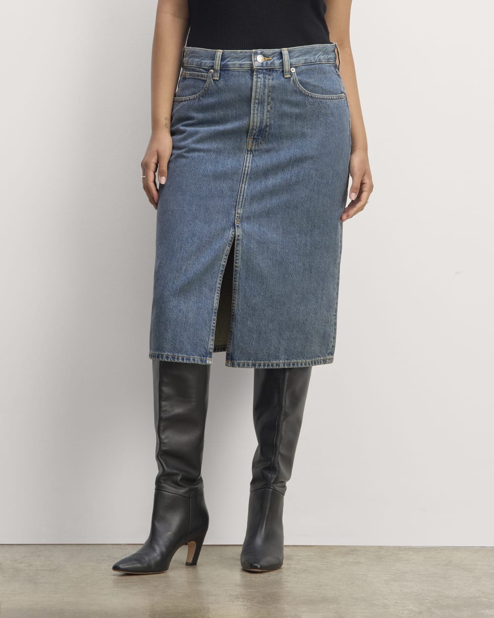 The Mid-Way Skirt in Mid Blue — detail view