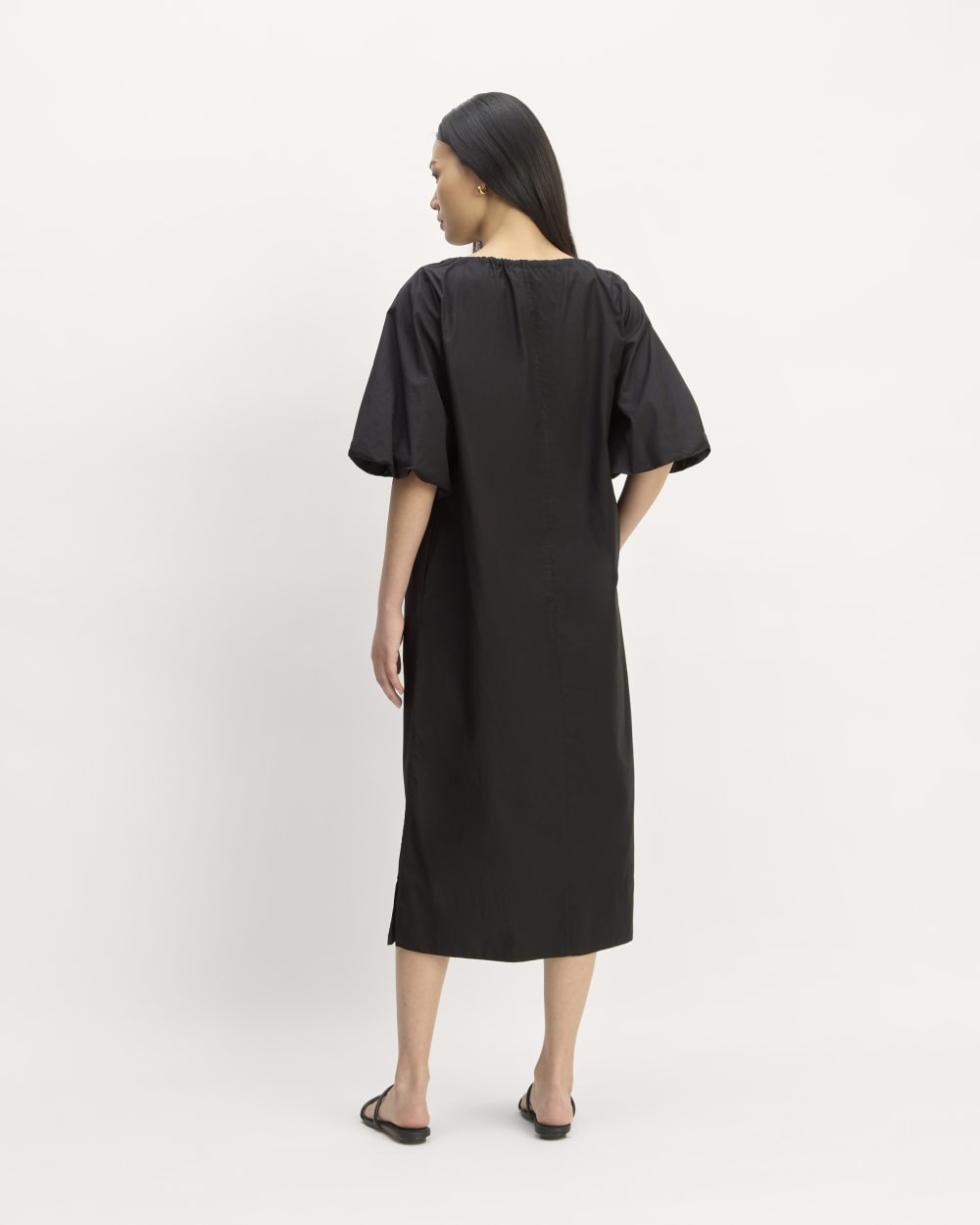 The Supima® Puff-Sleeve Dress in Black — detail view