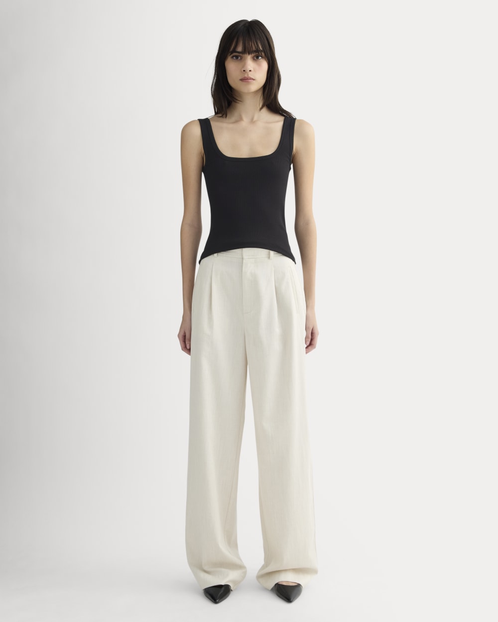 The Luxe Rib Square-Neck Tank in Black — detail view