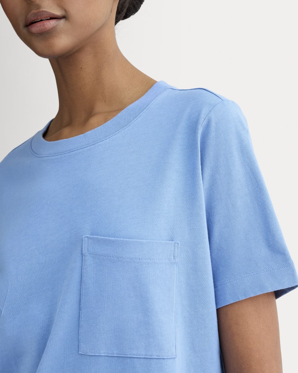 The Organic Cotton Weekend Tee Dress in Blue Opal — detail view