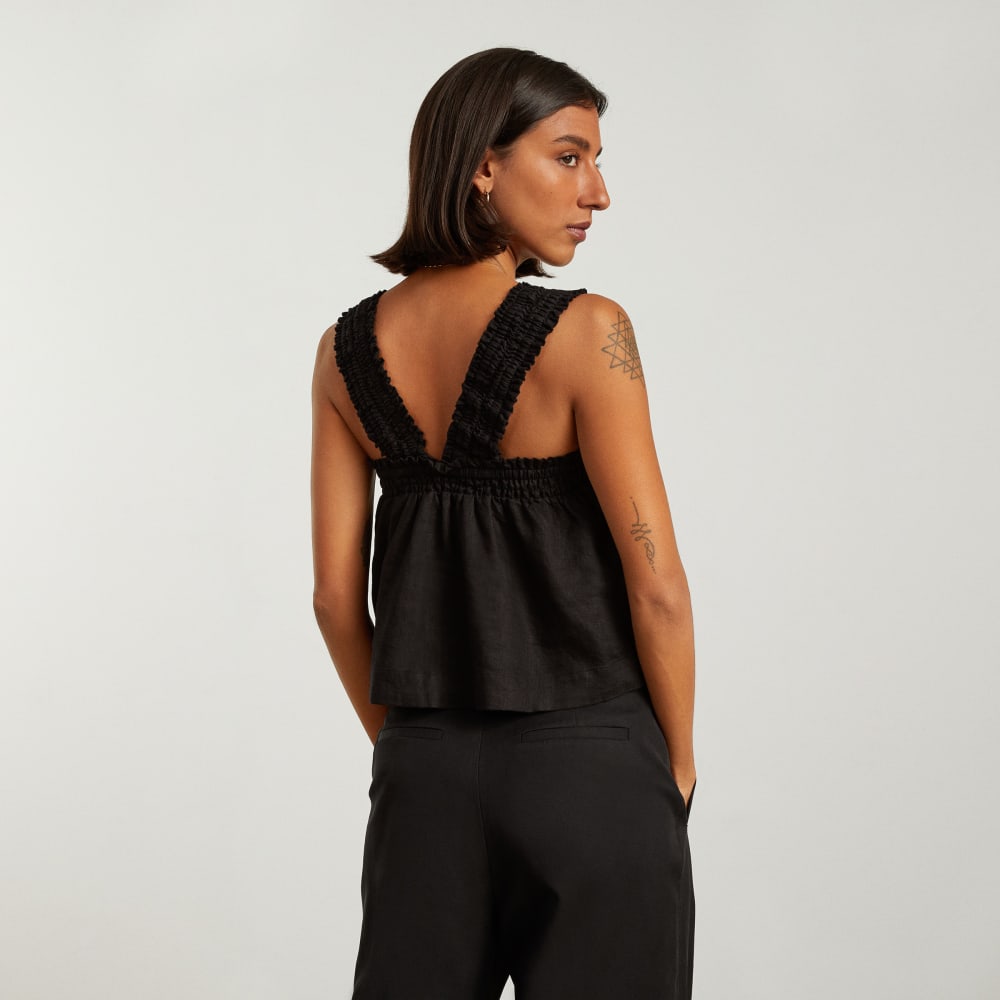 The Smocked Linen Cami in Black — alternate view