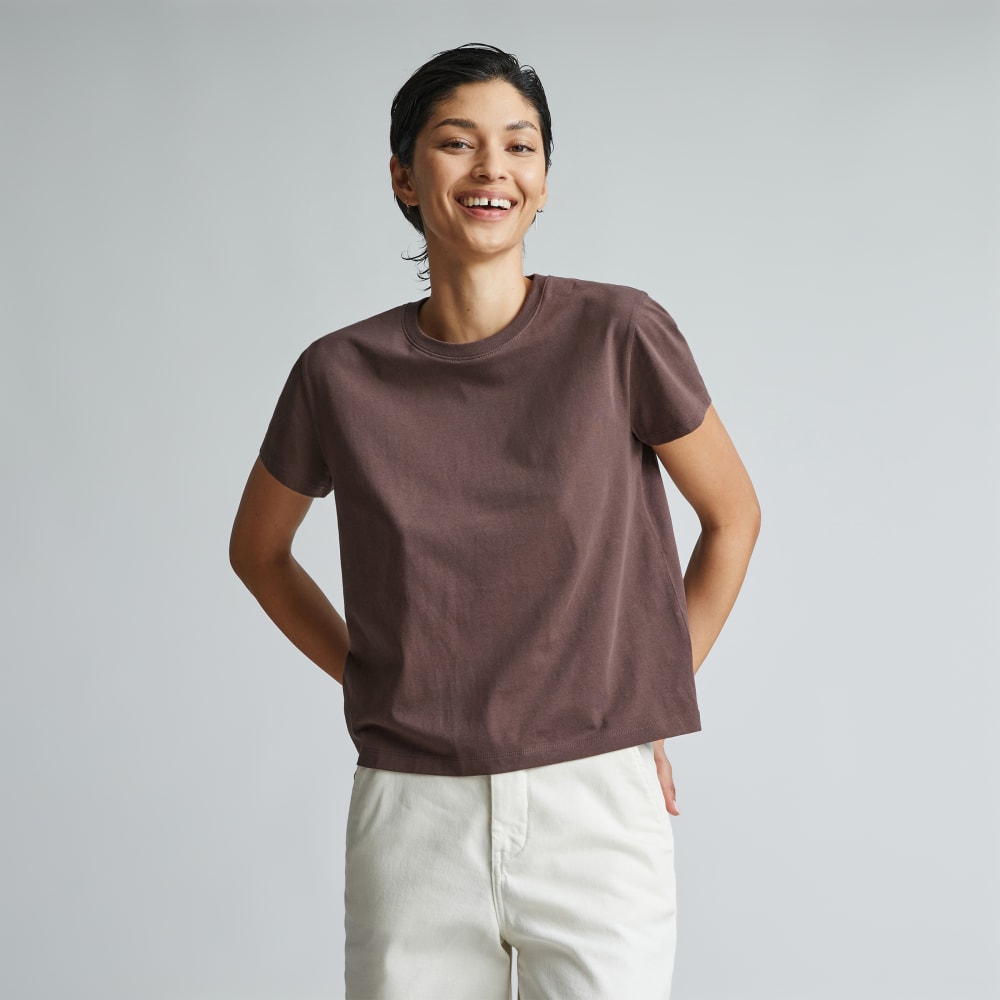 The Box-Cut Tee in Essential Cotton in Chocolate Brown — front view