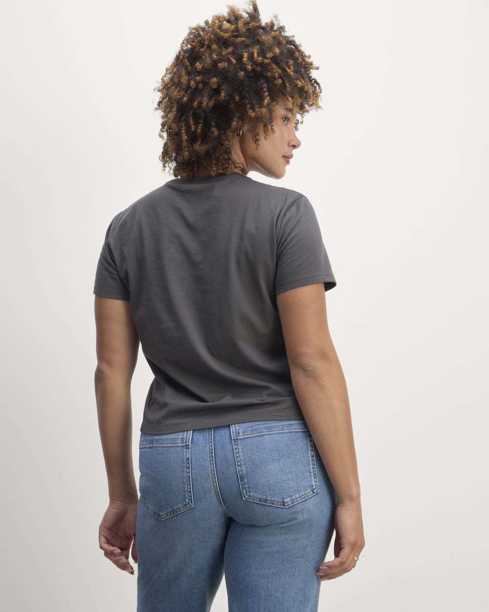 The Box-Cut Tee in Essential Cotton in Graphite — detail view