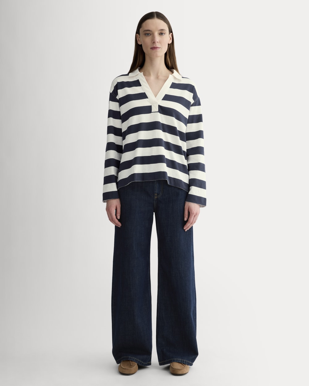 The Mariner Rugby Top in Navy / Bone — detail view