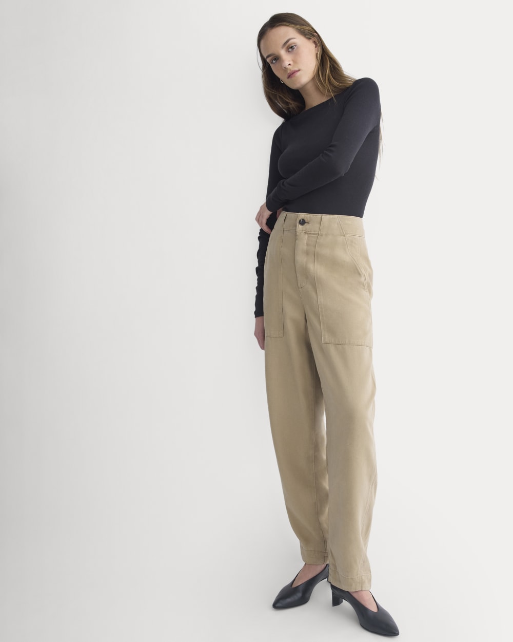 Patch Pocket Ballon Pant in Buttersoft in Chinchilla — detail view