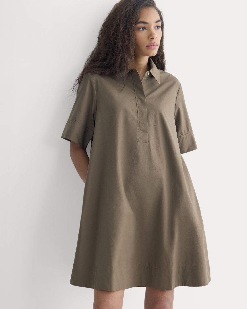 Popover Mini Shirtrdress in Ultrasoft Cotton in Beech — front view