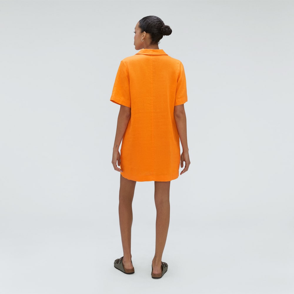 The Linen Workwear Dress in Turmeric — detail view