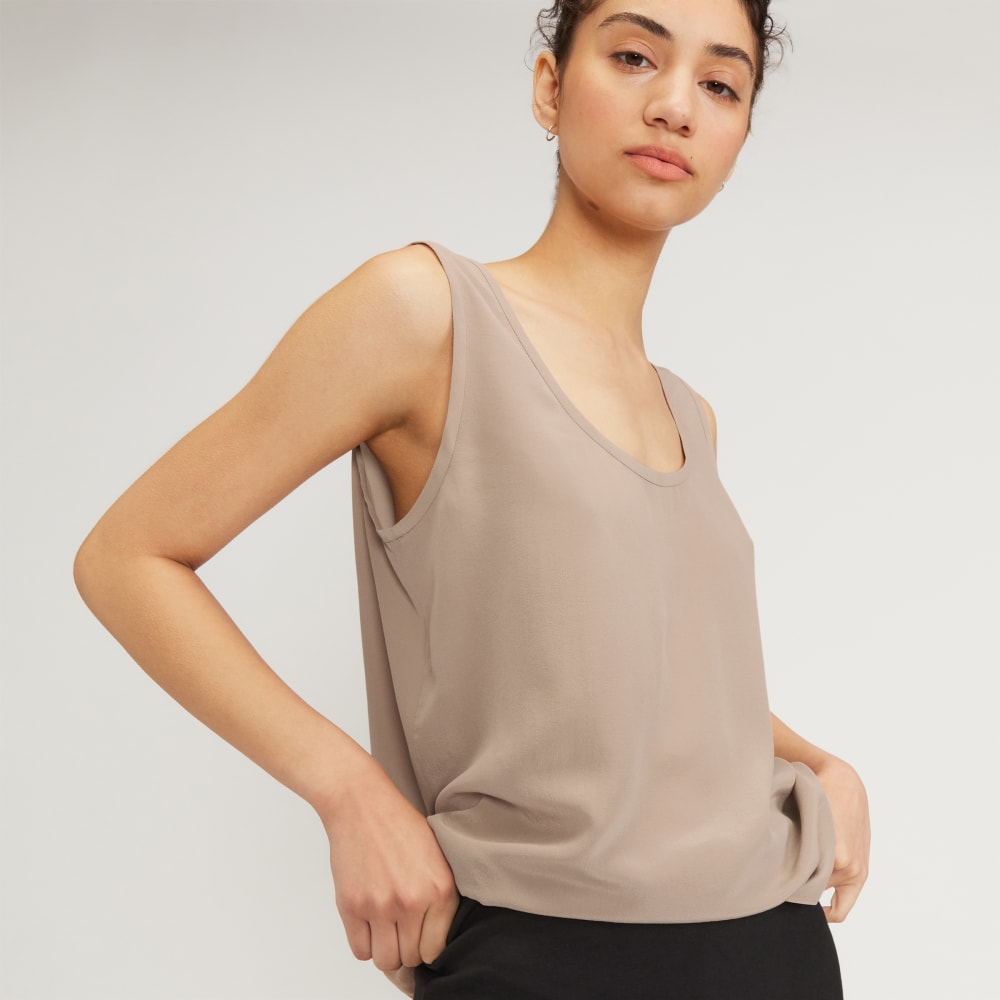 The Scoop Tank in Washable Silk in Burnt Sugar — detail view