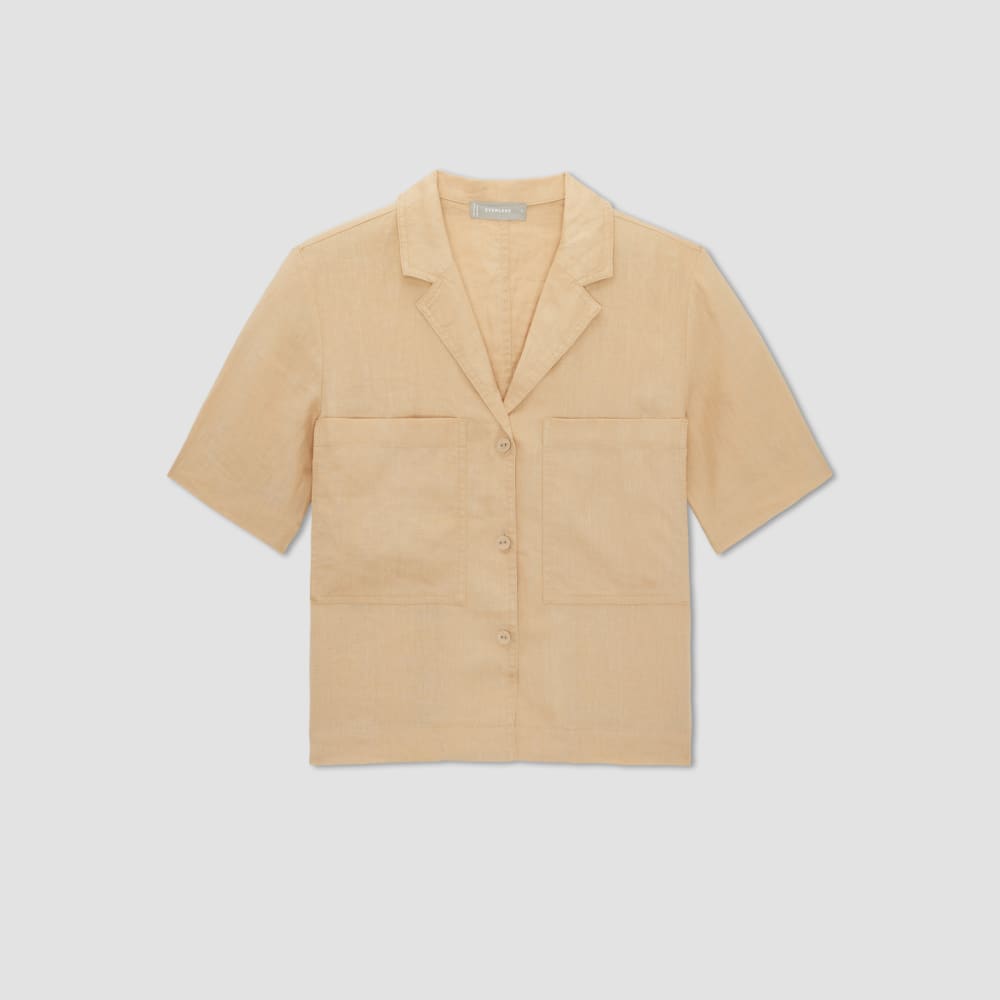 The Linen Workwear Shirt in Warm Khaki — alternate view