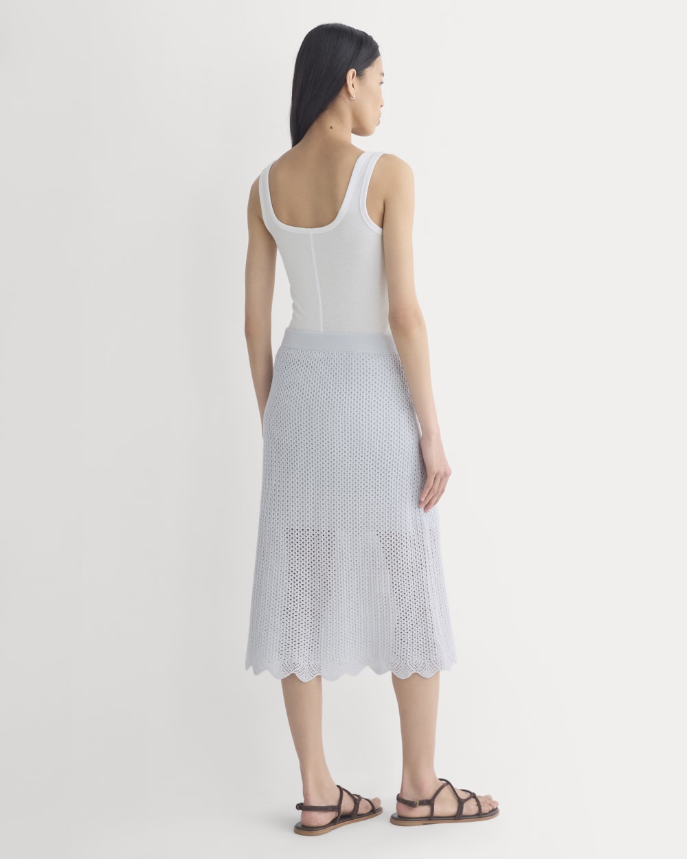 Lace-Knit Midi Skirt in Skywriting — detail view