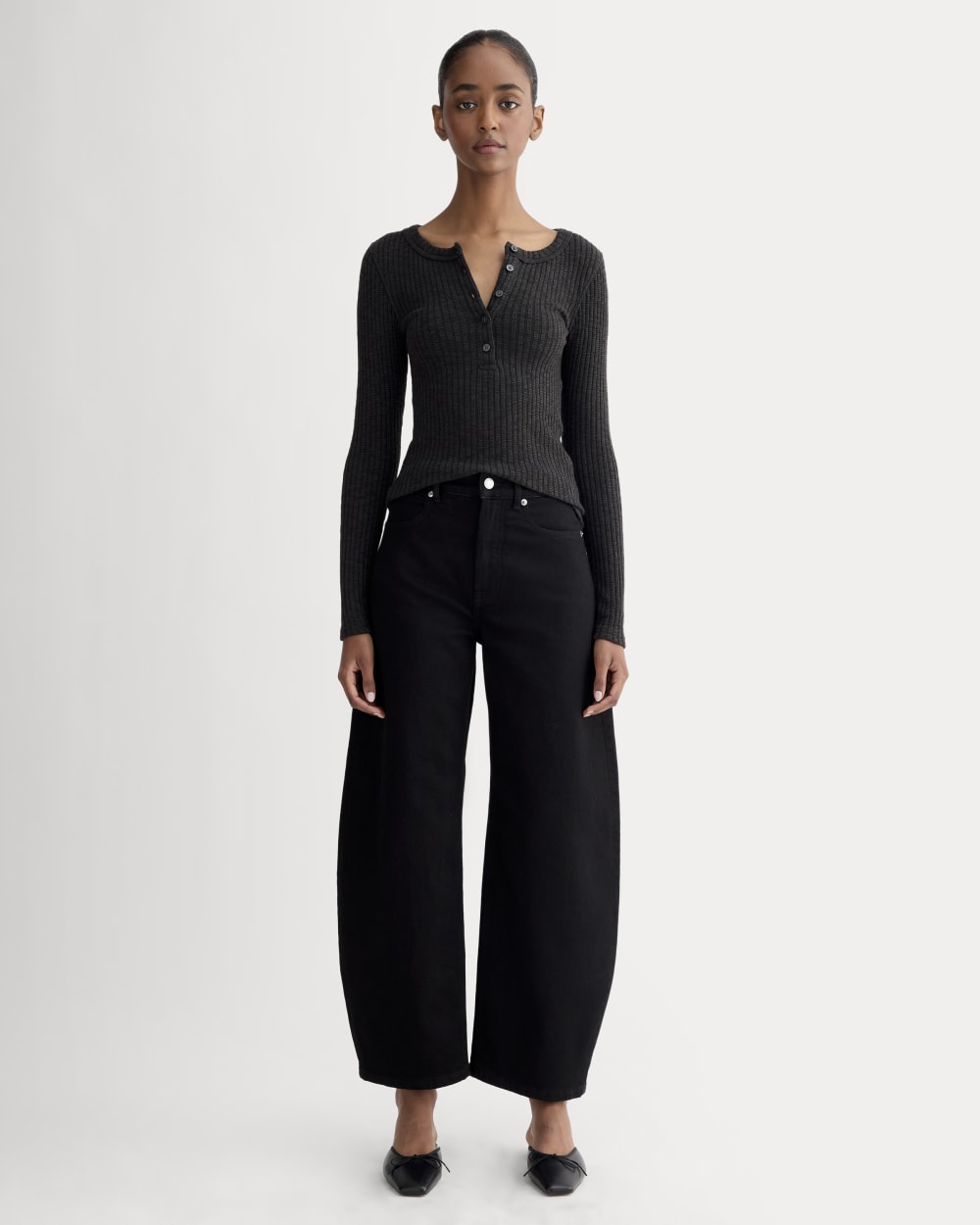 The Cozy Rib Henley in Black — detail view