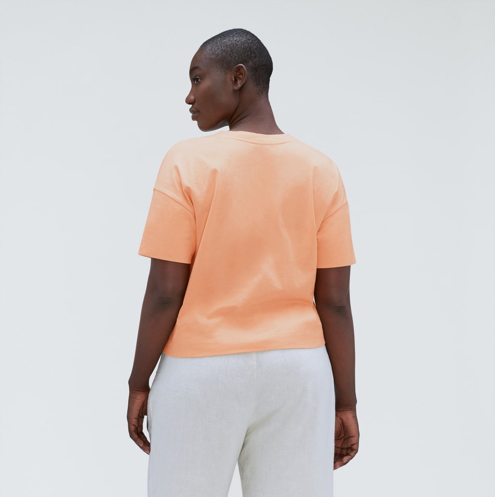 The Organic Cotton Slouchy V-Neck in Apricot — detail view