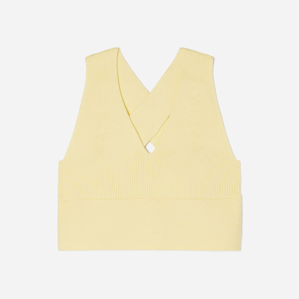 The Cross-Back Cropped Sweater Top in Pastel Yellow — front view