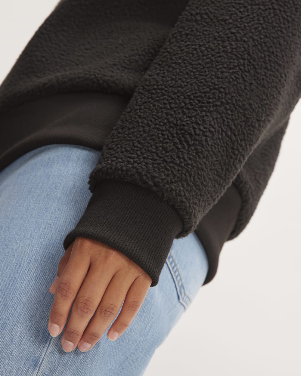 The ReNew Fleece Oversized Crew in Black — detail view