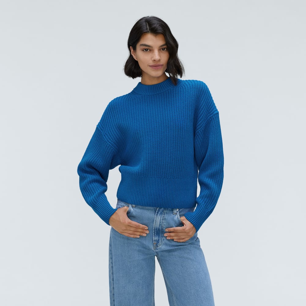 The Texture Cotton Crew in Lapis Blue — front view