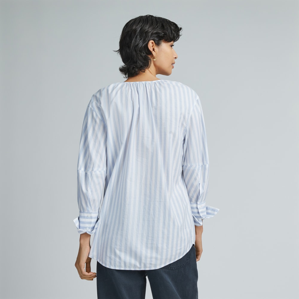 The Silky Cotton Balloon Sleeve Top in Periwinkle / White — detail view