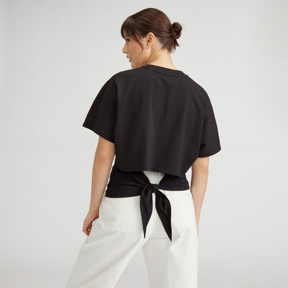 The Organic Cotton Tie Back Tee in Black — detail view