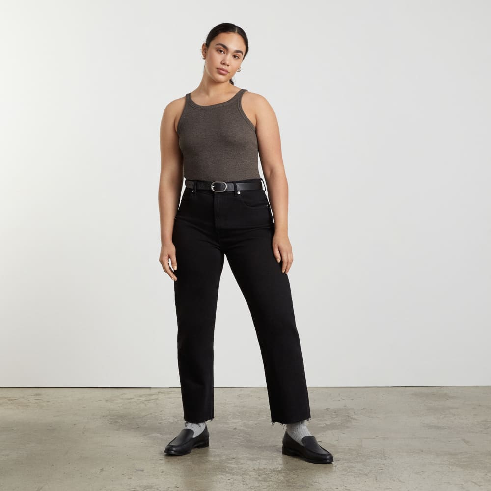The Pima Micro-Rib Short Tank in Heathered Fatigue — detail view