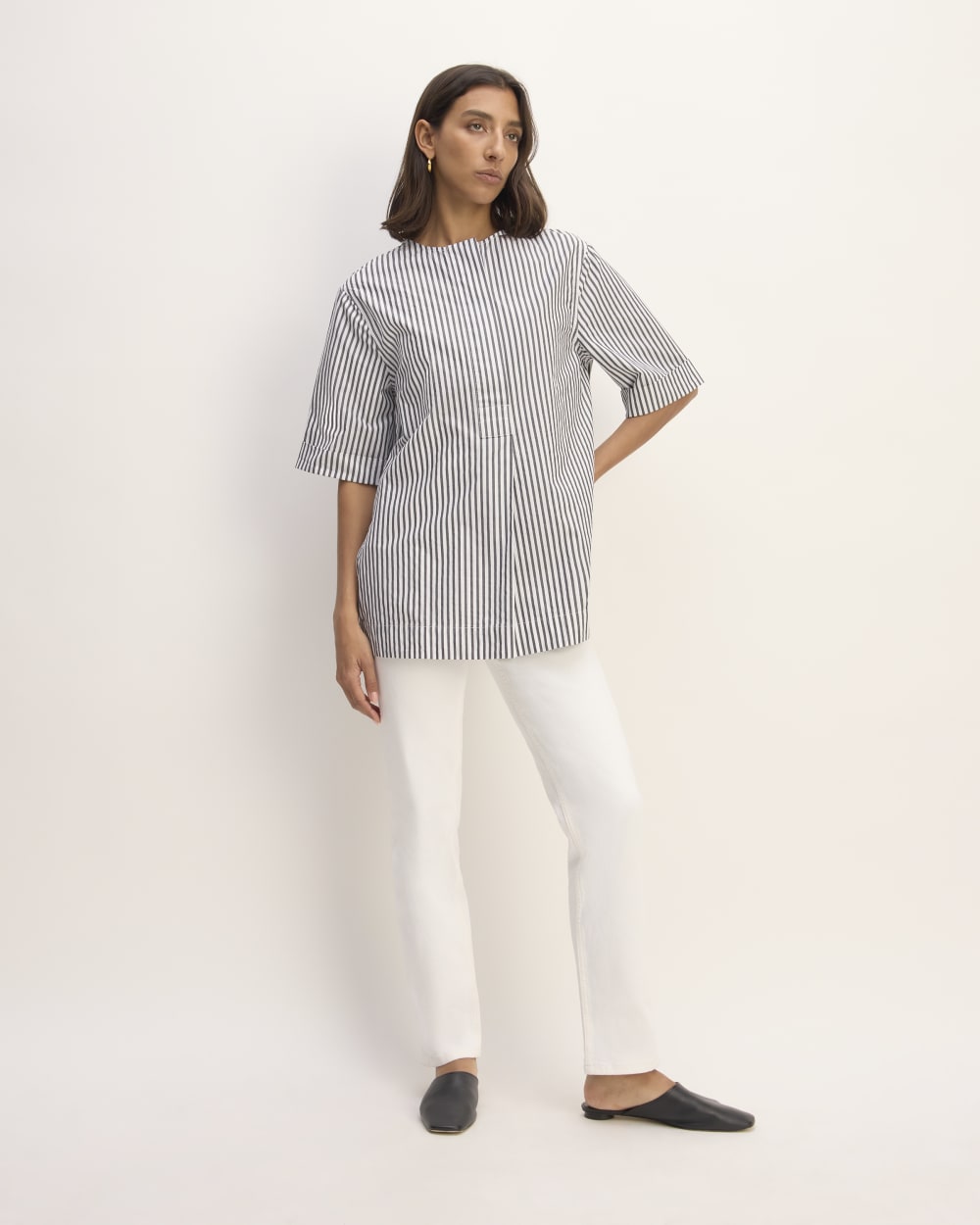 The Supima® Cotton Tunic in Optic White / Black — detail view