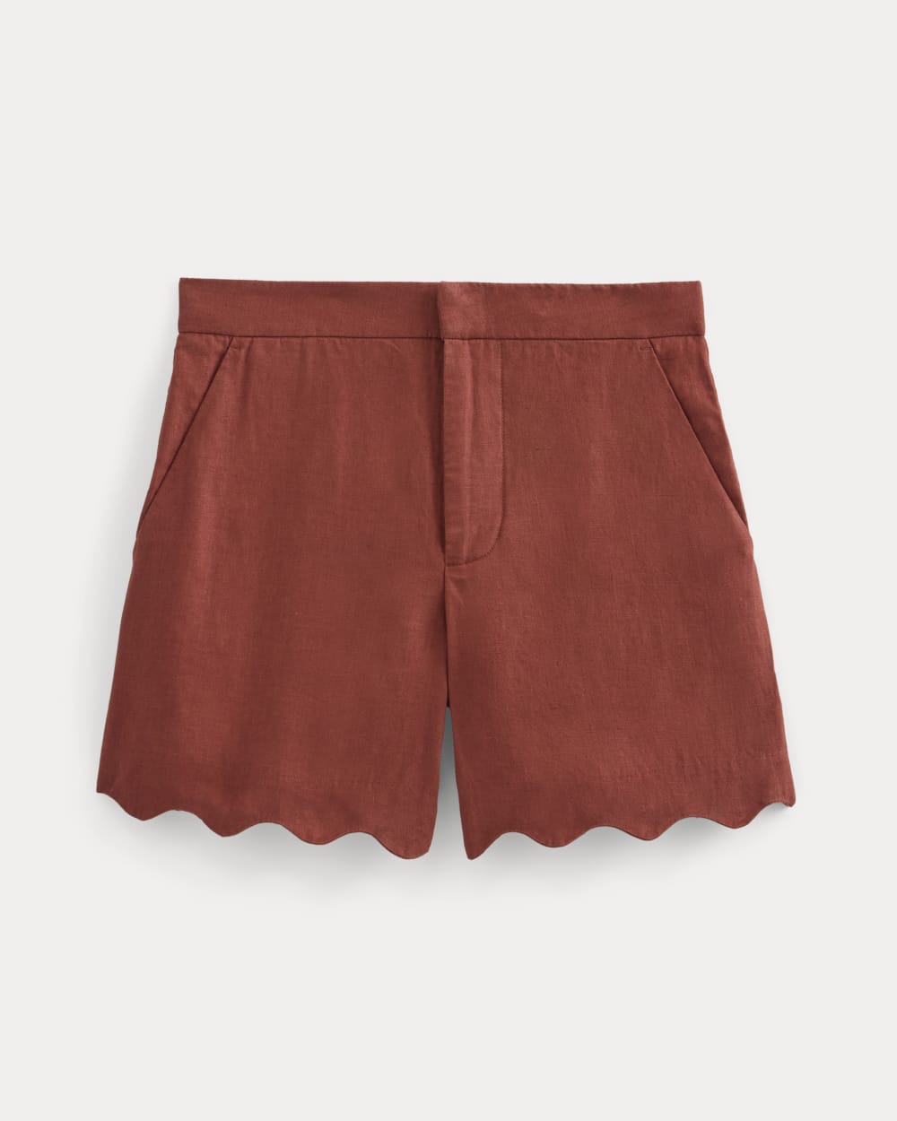 Scalloped Edge Short in Linen in Henna Red — alternate view