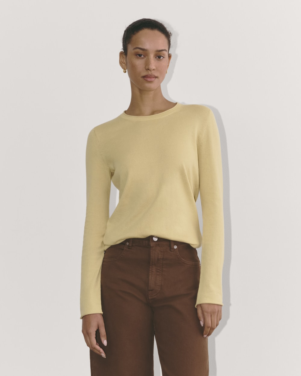 The Crew in Cotton Cashmere in Parsnip — front view