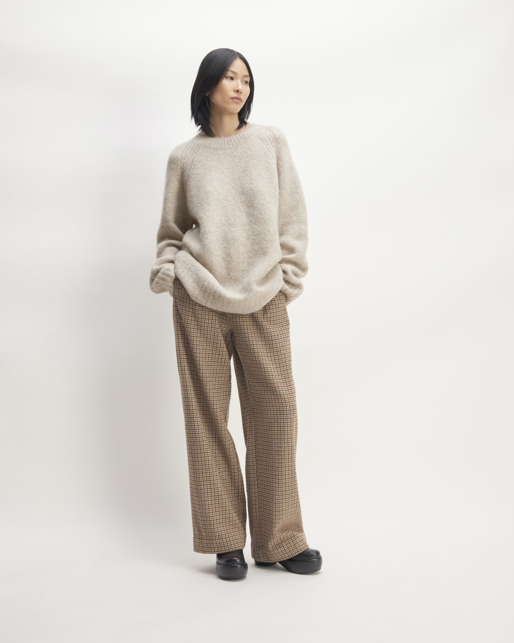 The SuperFuzz Alpaca Crew in Light Oat — detail view