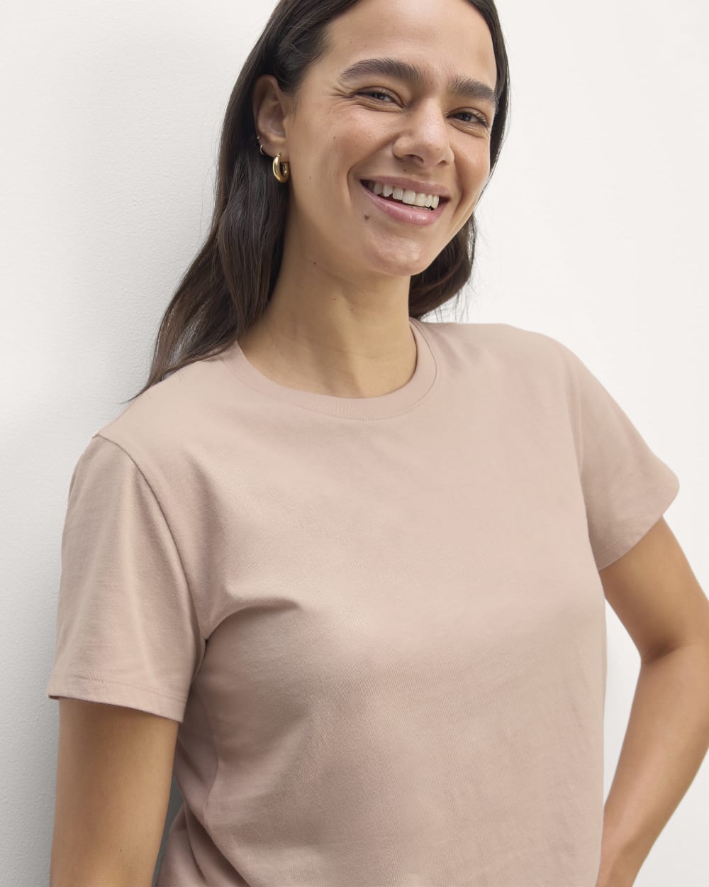 The Box-Cut Tee in Essential Cotton in Rose Smoke — front view